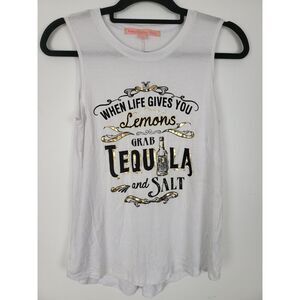 Rebellious One Tank Top Small Womens White Drinking Bar Pullover Sleeveless Crew